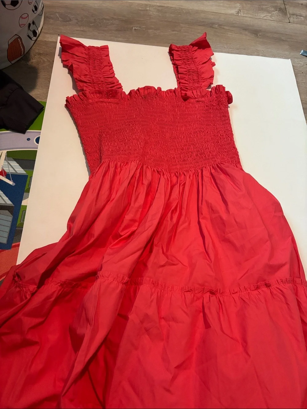 Quince Coral-Red Smocked Maxi Dress with Ruffle Straps - Picture 4 of 4